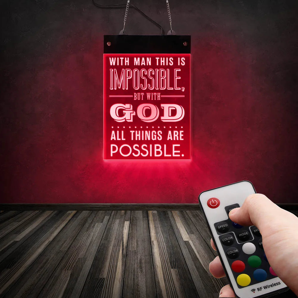 With God All Things Are Possible LED Neon Sign Bible Verse Matthew 19:26 Electronic Display Board Religious Christian Home Décor