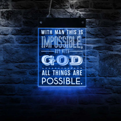 With God All Things Are Possible LED Neon Sign Bible Verse Matthew 19:26 Electronic Display Board Religious Christian Home Décor