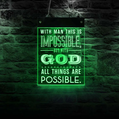 With God All Things Are Possible LED Neon Sign Bible Verse Matthew 19:26 Electronic Display Board Religious Christian Home Décor