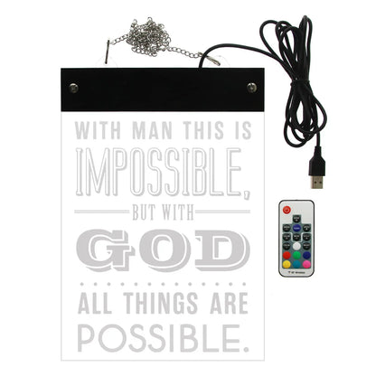 With God All Things Are Possible LED Neon Sign Bible Verse Matthew 19:26 Electronic Display Board Religious Christian Home Décor