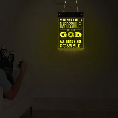 With God All Things Are Possible LED Neon Sign Bible Verse Matthew 19:26 Electronic Display Board Religious Christian Home Décor