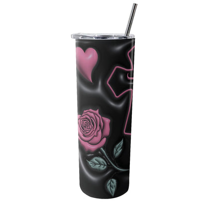 Black/Pink Faith Tumbler With Stainless Steel Straw 20oz