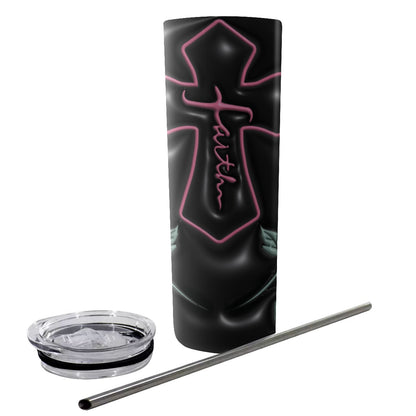 Black/Pink Faith Tumbler With Stainless Steel Straw 20oz